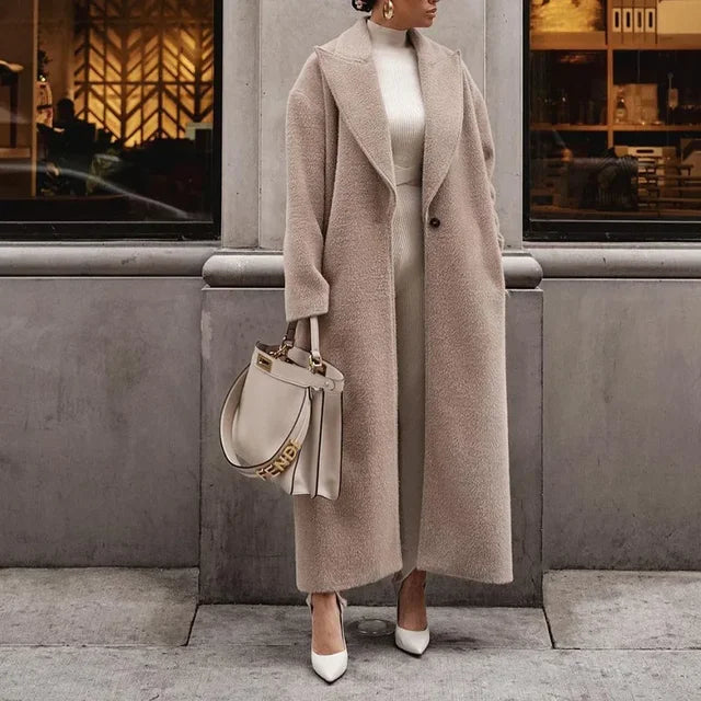 Damen Langer Oversize Mantel - Offene Vorderseite mit Reverskragen