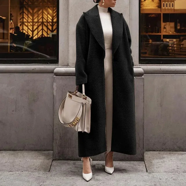 Damen Langer Oversize Mantel - Offene Vorderseite mit Reverskragen