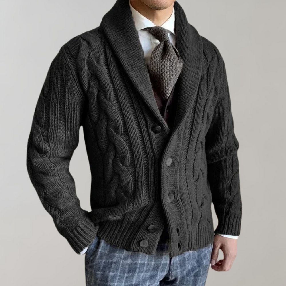 Herren-Strickjacke mit Zopfmuster – Slim-Fit-Schnitt
