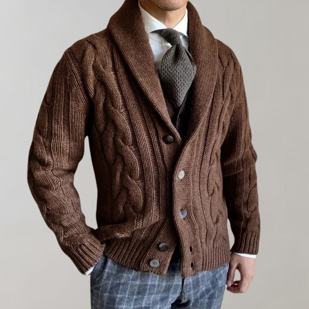 Herren-Strickjacke mit Zopfmuster – Slim-Fit-Schnitt
