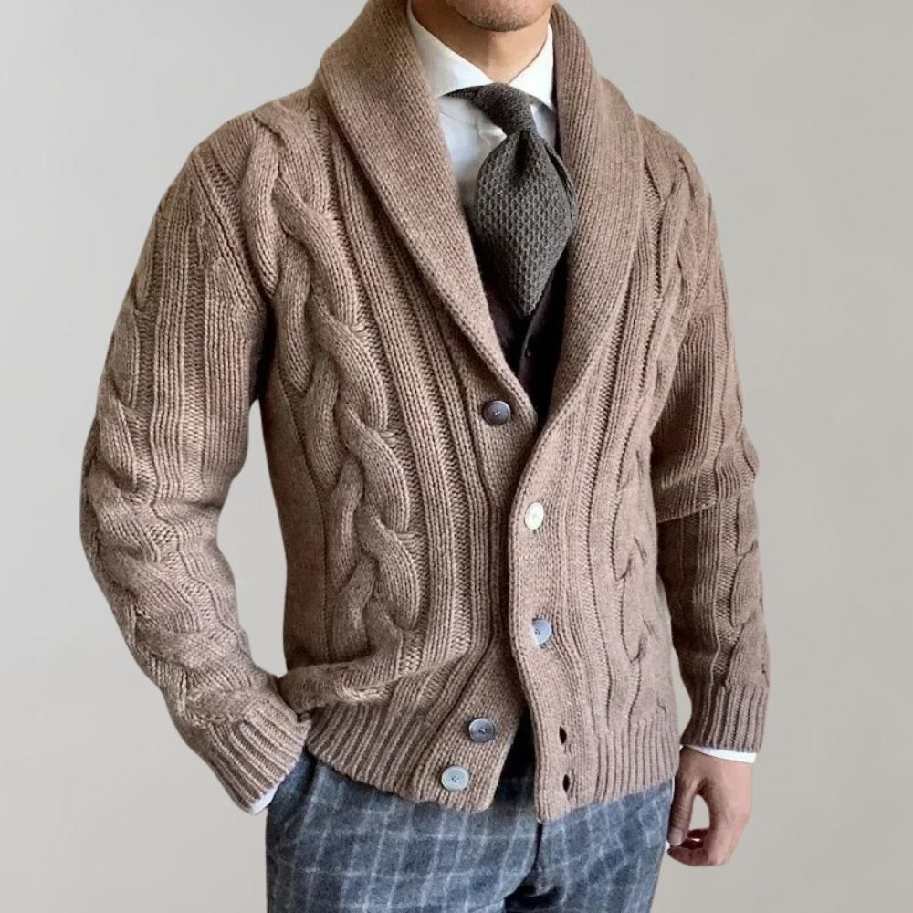 Herren-Strickjacke mit Zopfmuster – Slim-Fit-Schnitt