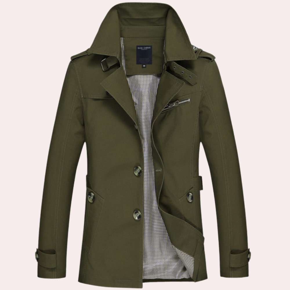 Herren Eleganter Slim-Fit Trenchcoat - Kariertes Futter-Detail
