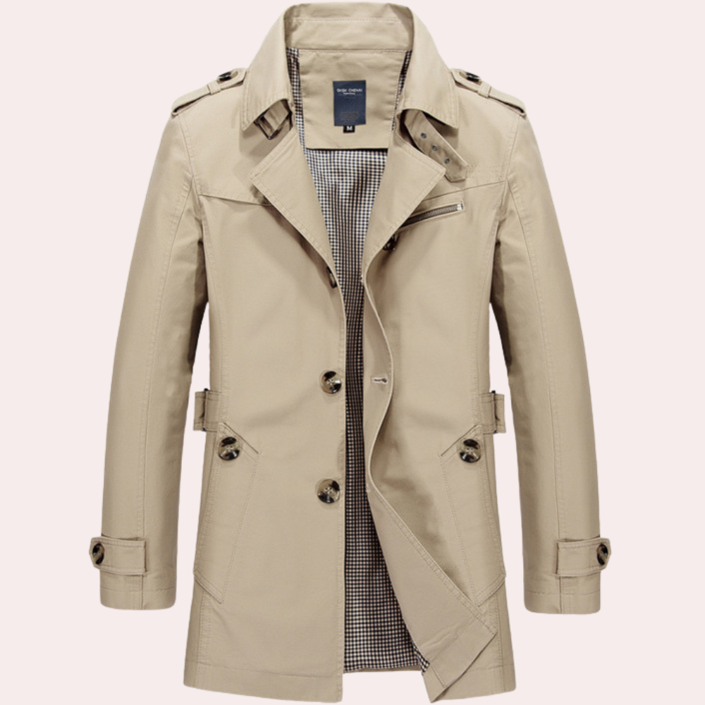 Herren Eleganter Slim-Fit Trenchcoat - Kariertes Futter-Detail