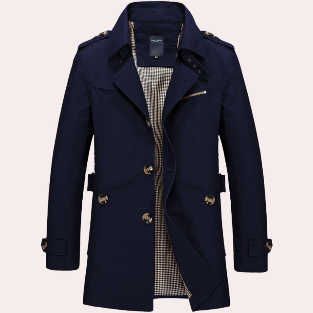 Herren Eleganter Slim-Fit Trenchcoat - Kariertes Futter-Detail