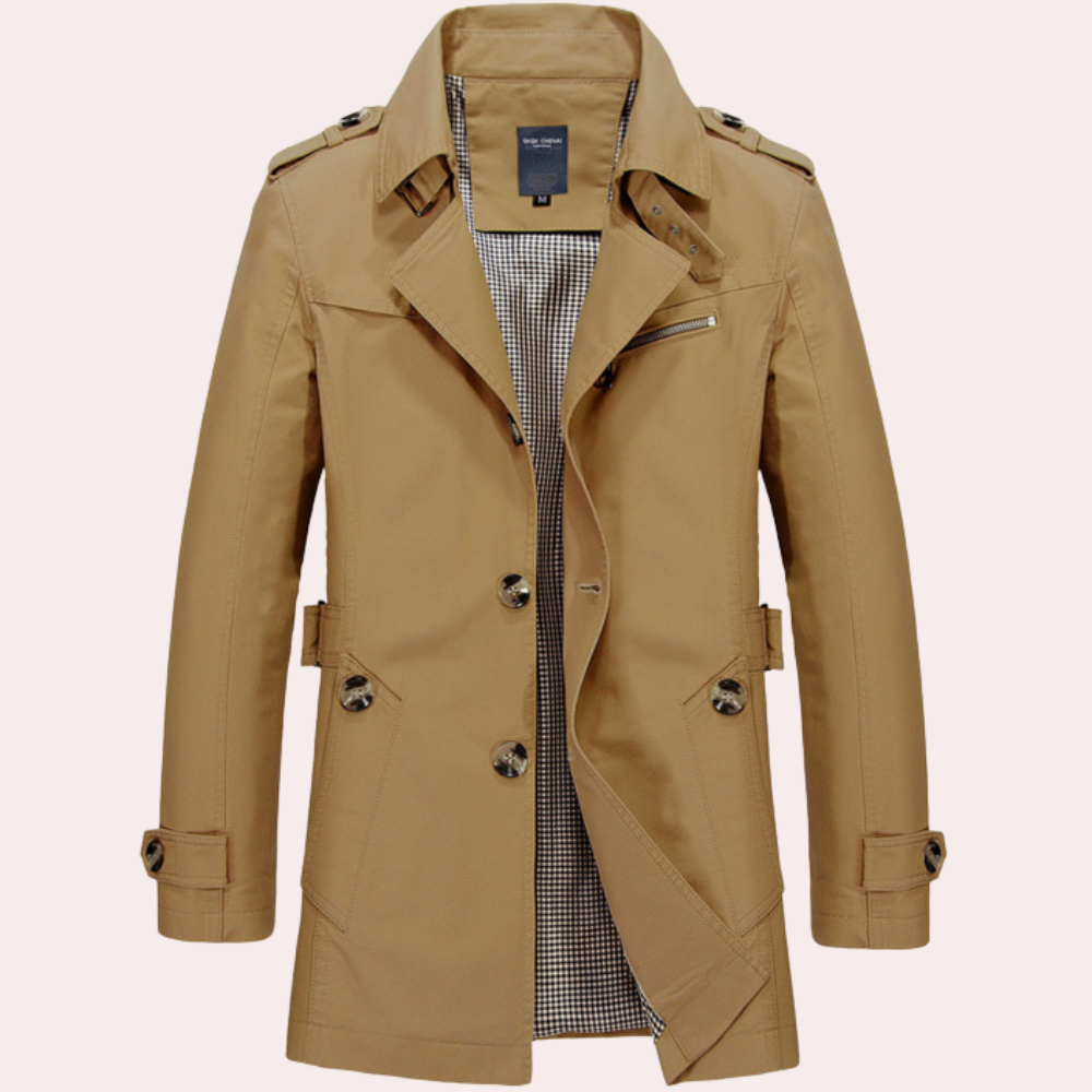 Herren Eleganter Slim-Fit Trenchcoat - Kariertes Futter-Detail