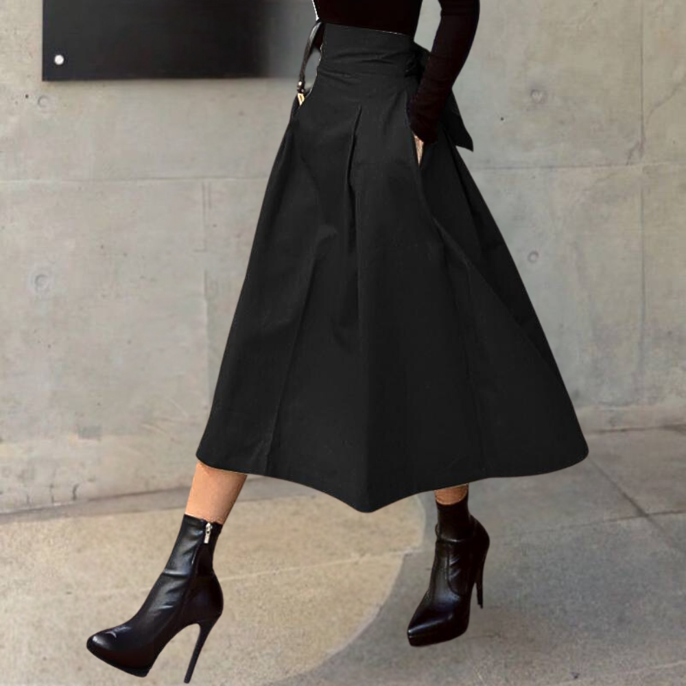 Damen A-Linien Midi-Rock – Hohe Taille mit Bindedetail