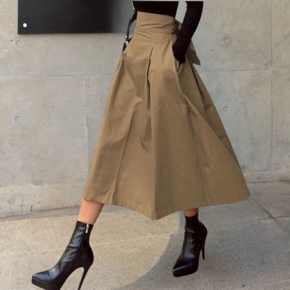 Damen A-Linien Midi-Rock – Hohe Taille mit Bindedetail