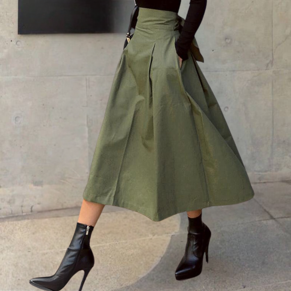 Damen A-Linien Midi-Rock – Hohe Taille mit Bindedetail