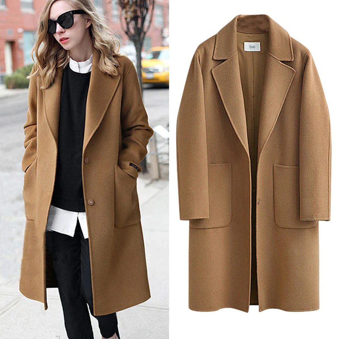 Damen Langer Mantel - Lockere Passform mit Breitem Revers