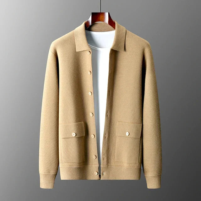 Herren Strickjacke - Durchgehender Knopfverschluss mit Pattentaschen