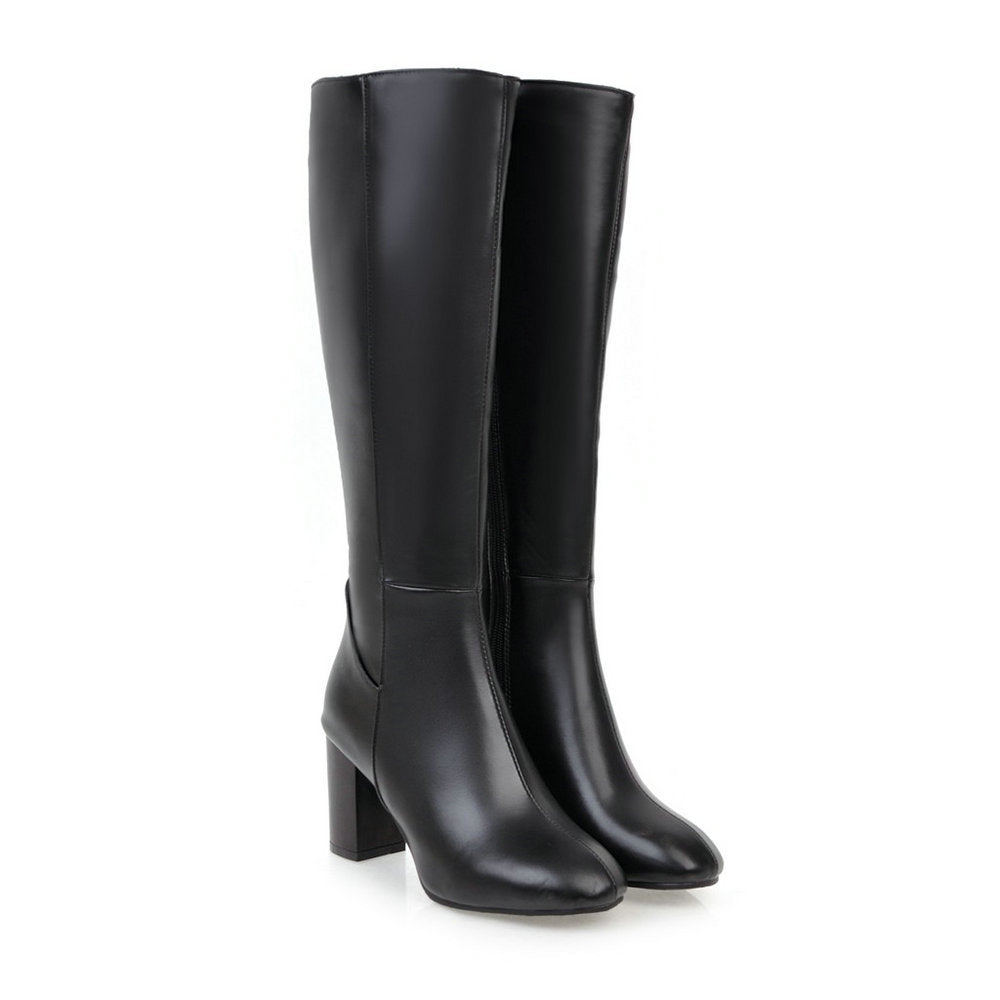 Damen Knielange Stiefel - Blockabsatz mit Reißverschluss