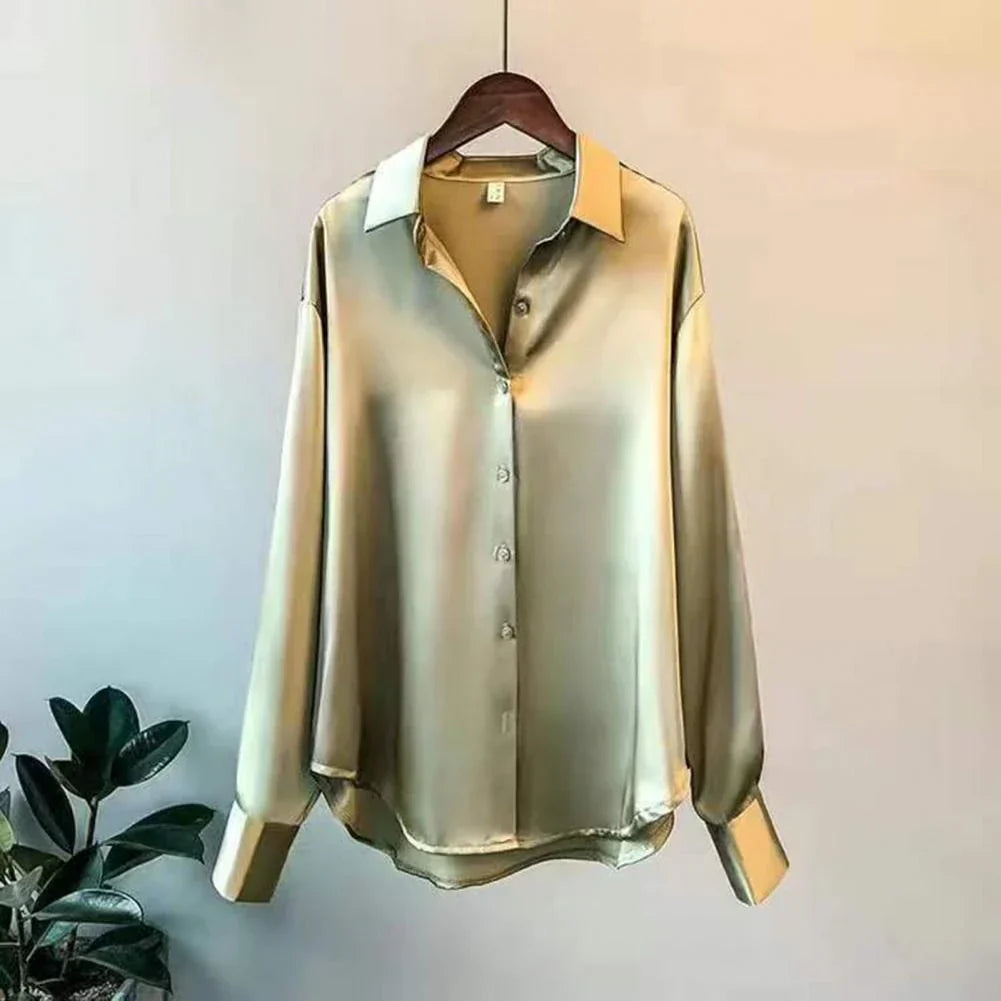 Luxuriöse Langarm Bluse aus Satin Für Damen