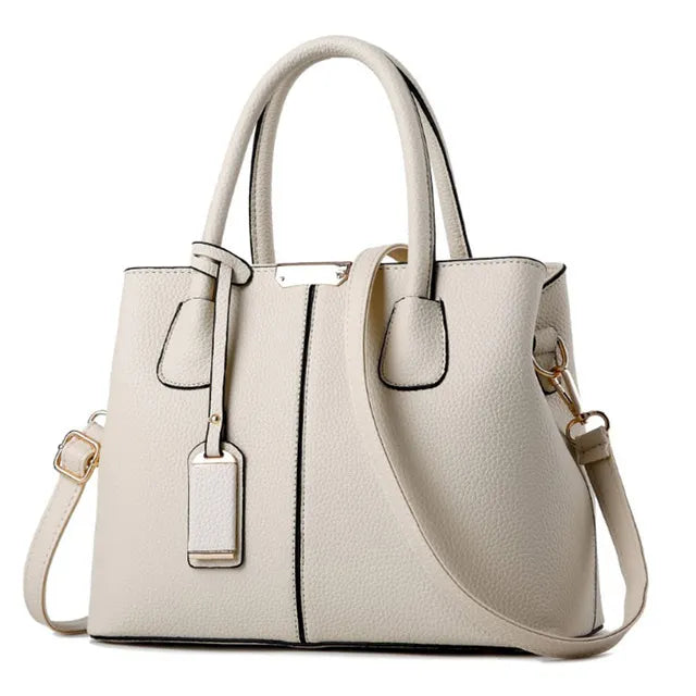 Stilvolle Damen Leder Tote Bag – Metallverschluss-Detail