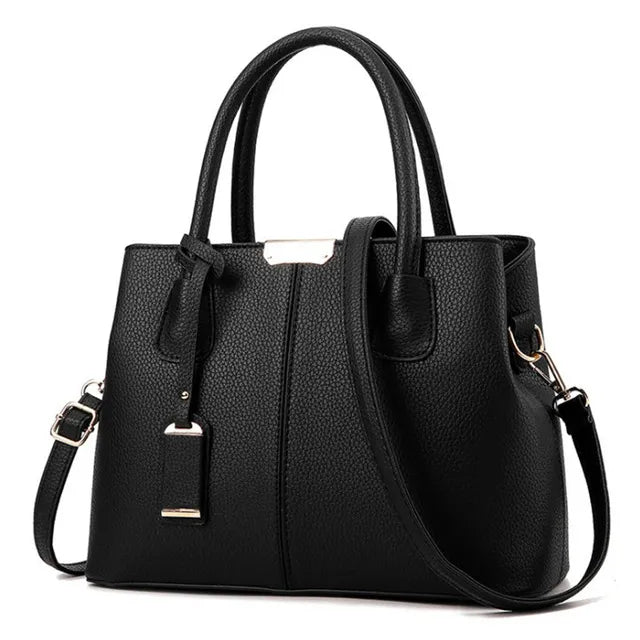 Stilvolle Damen Leder Tote Bag – Metallverschluss-Detail