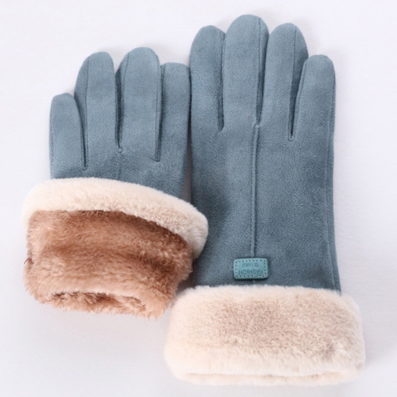 Damen Winter Handschuhe - Weiche Bündchen mit Kontrastbesatz