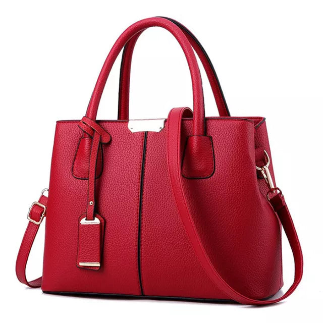 Stilvolle Damen Leder Tote Bag – Metallverschluss-Detail