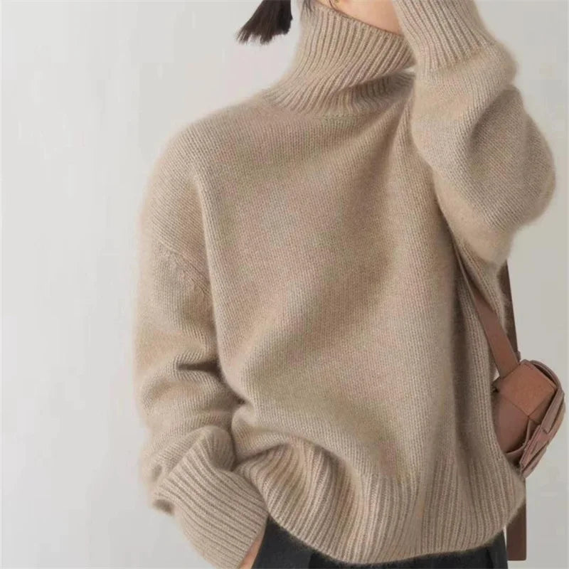 Damen Oversize Rollkragenpullover – Chunky-Strick-Stil