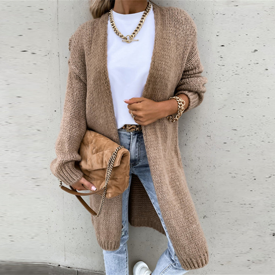 Lange Strickjacke für Damen – offenes Design