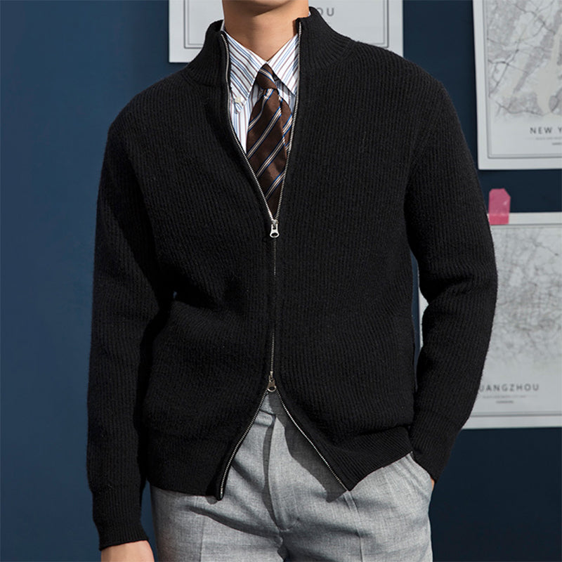 Herren Strickjacke Reißverschluss - Stehkragen und Rippstrick