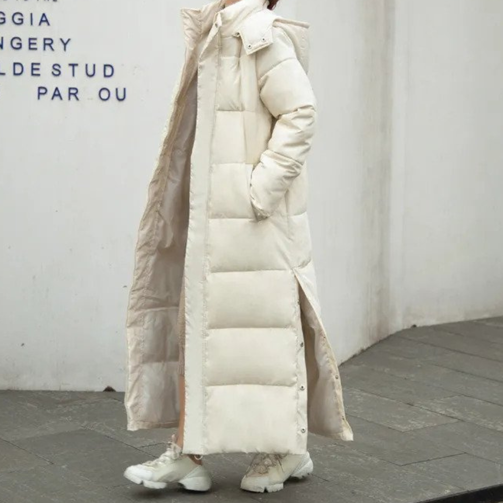 Damen Langer Puffer-Mantel mit Kapuze - Wasserabweisend und Winddicht