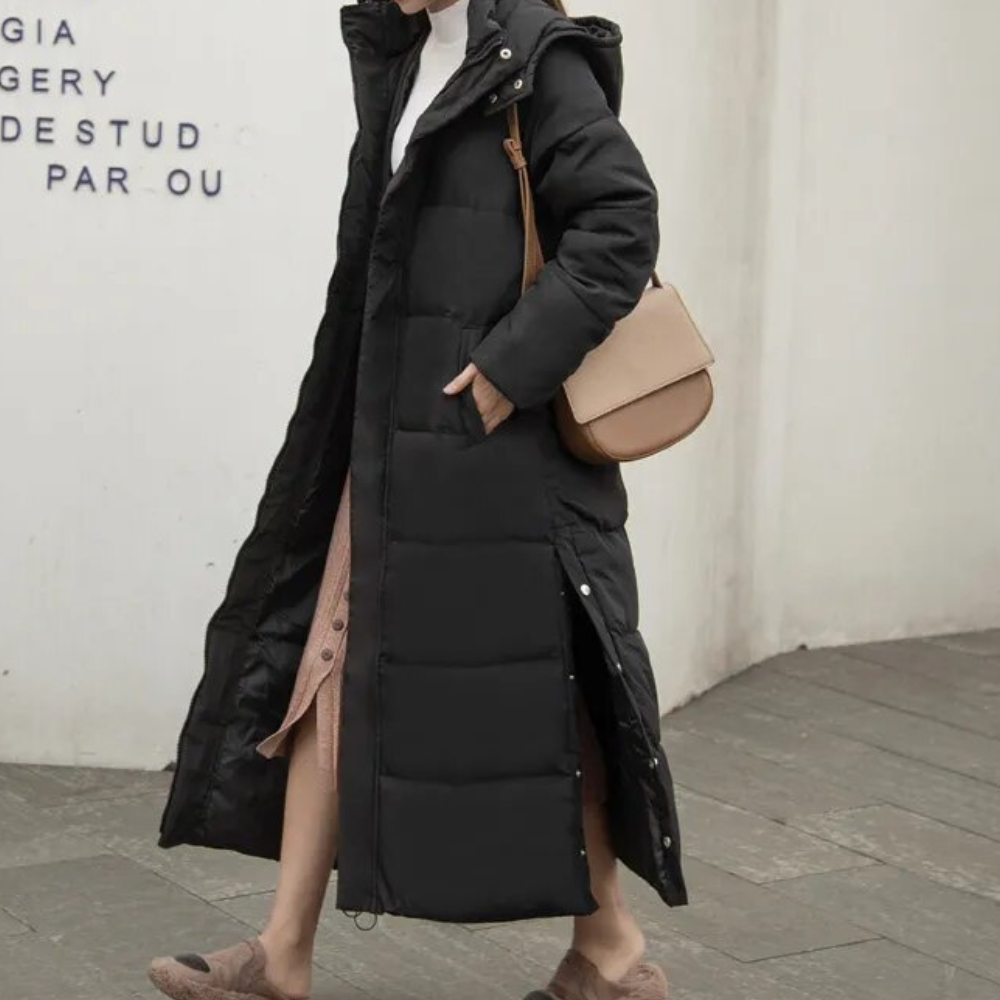 Damen Langer Puffer-Mantel mit Kapuze - Wasserabweisend und Winddicht