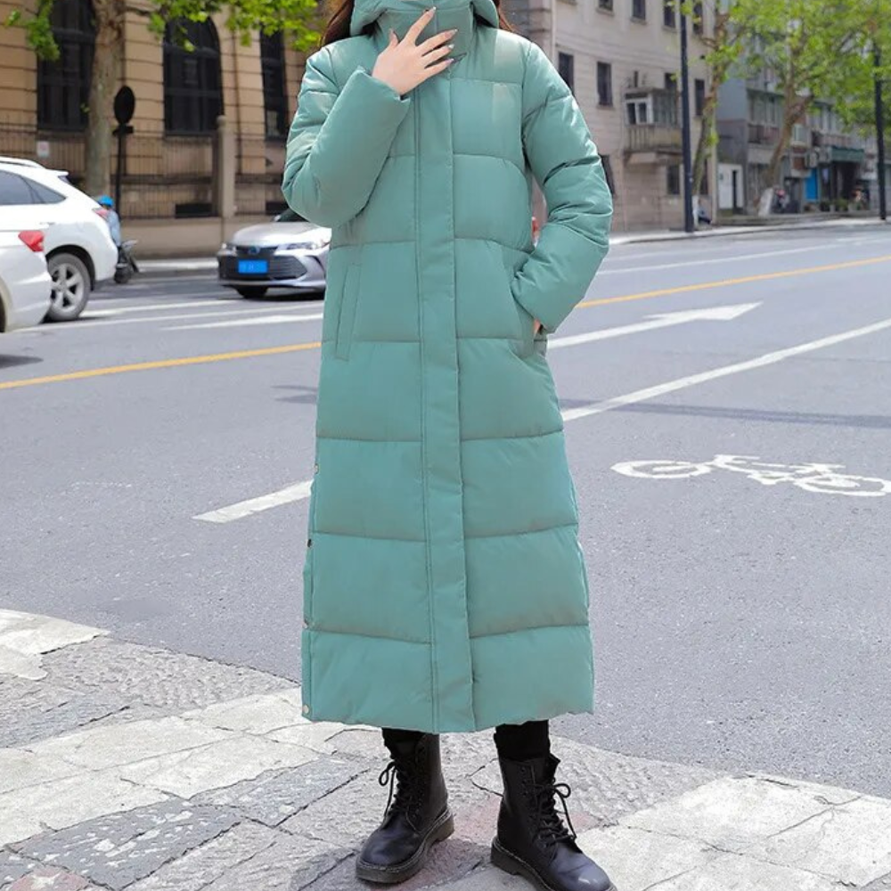 Damen Langer Puffer-Mantel mit Kapuze - Wasserabweisend und Winddicht