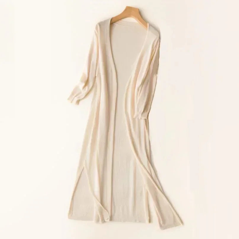 Damen Langer Leichter Strick-Cardigan - Atmungsaktiver Außen-Layer