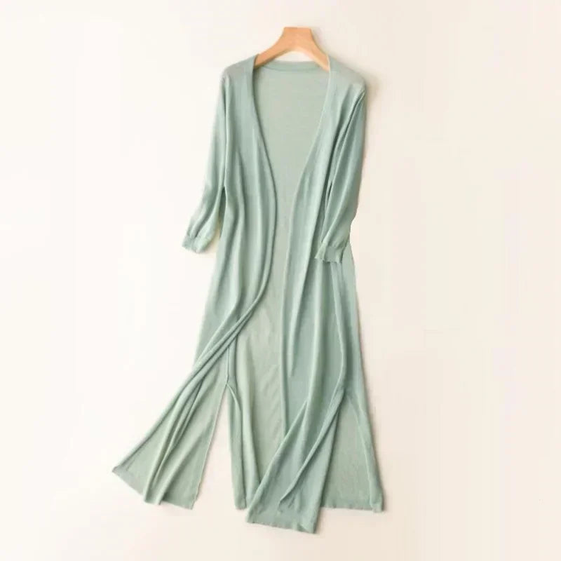 Damen Langer Leichter Strick-Cardigan - Atmungsaktiver Außen-Layer