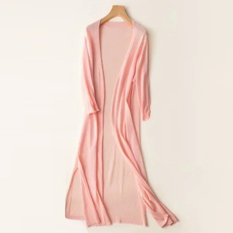 Damen Langer Leichter Strick-Cardigan - Atmungsaktiver Außen-Layer