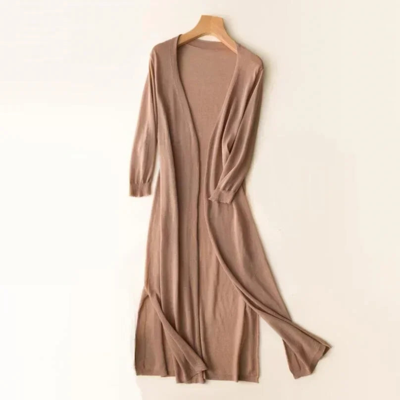 Damen Langer Leichter Strick-Cardigan - Atmungsaktiver Außen-Layer