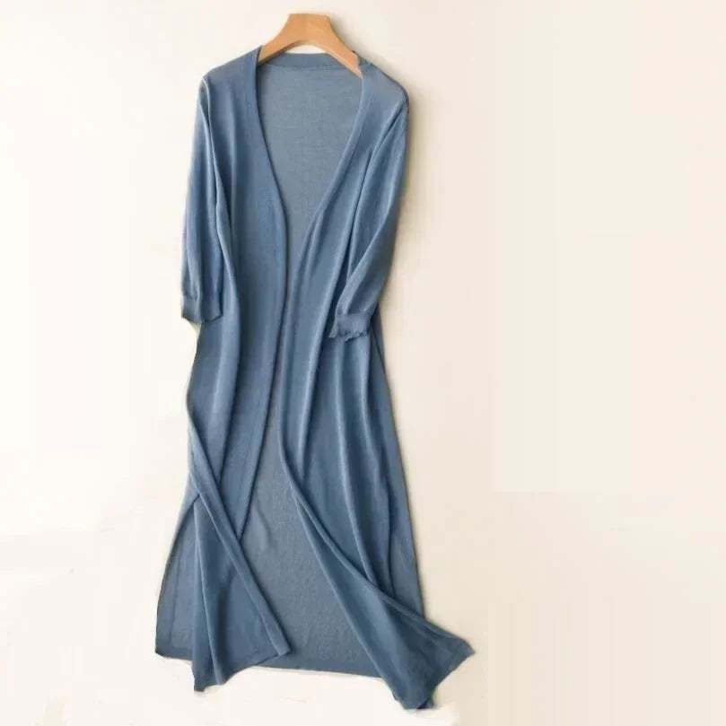 Damen Langer Leichter Strick-Cardigan - Atmungsaktiver Außen-Layer