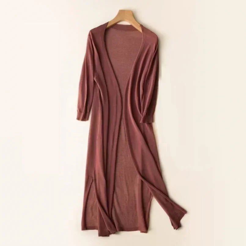 Damen Langer Leichter Strick-Cardigan - Atmungsaktiver Außen-Layer