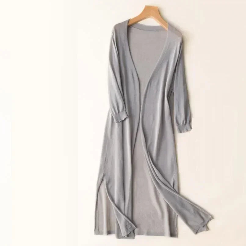 Damen Langer Leichter Strick-Cardigan - Atmungsaktiver Außen-Layer