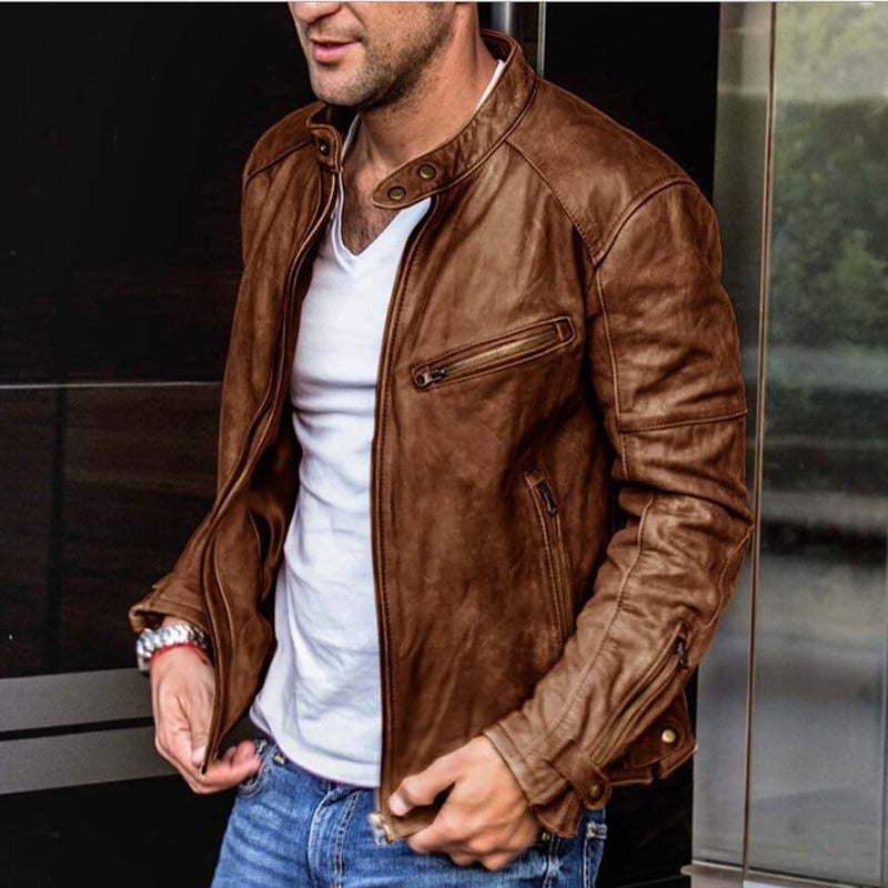 Herren Distressed Leder-Motorradjacke – Reißverschlusstaschen & Stilvolles Design