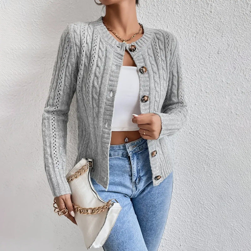 Damen Eleganter Strick-Cardigan - Strukturiertes Zopfmuster-Design