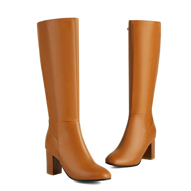 Damen Knielange Stiefel - Blockabsatz mit Reißverschluss