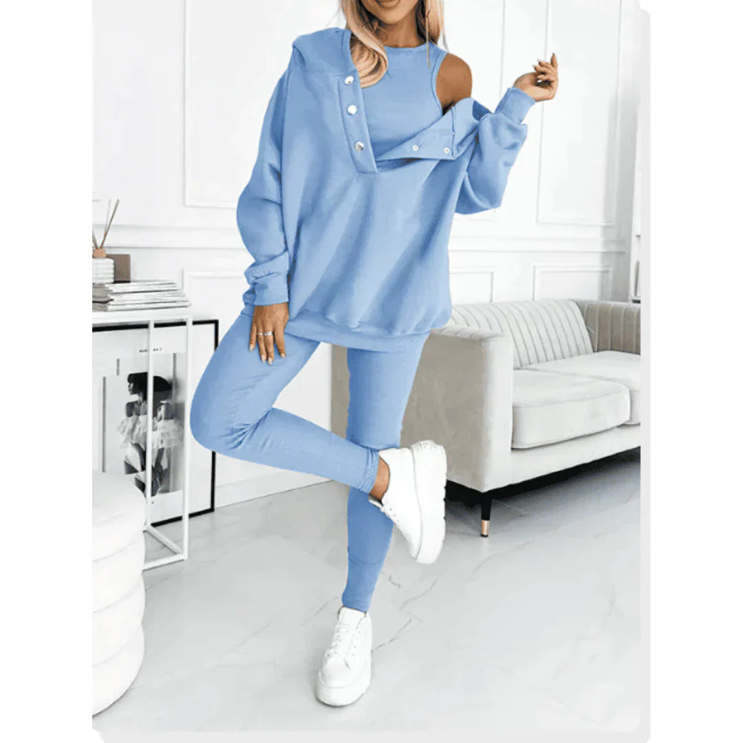 Damen 3-teiliges Loungewear Set - Hoodie, Tank Top & Leggingshosen Strick
