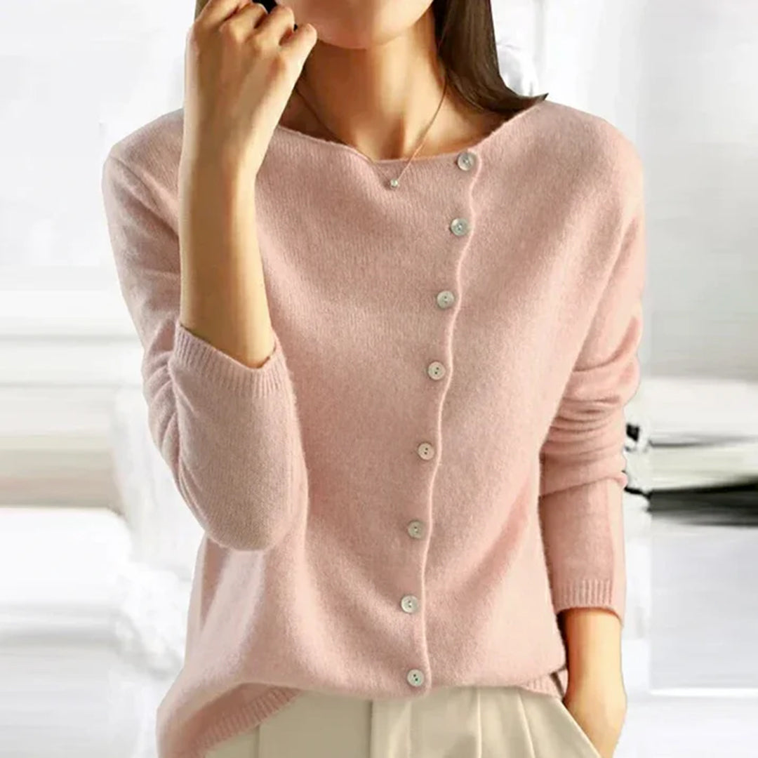 Weiche Strickjacke für Damen - Asymmetrisches Knopfdetail