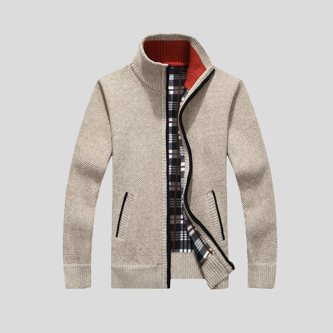 Herren Klassischer Strick-Cardigan – Gefüttertes Karomuster-Design