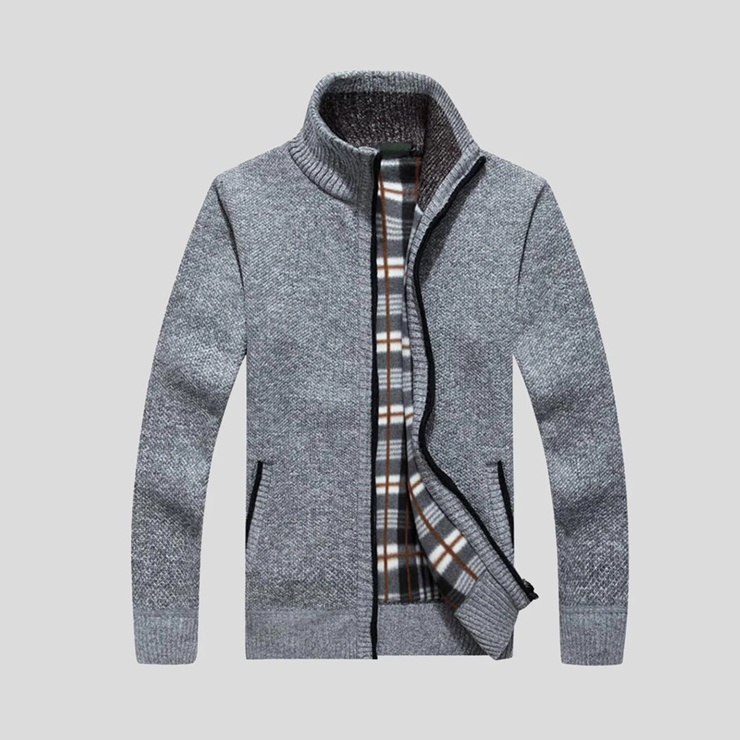 Herren Klassischer Strick-Cardigan – Gefüttertes Karomuster-Design
