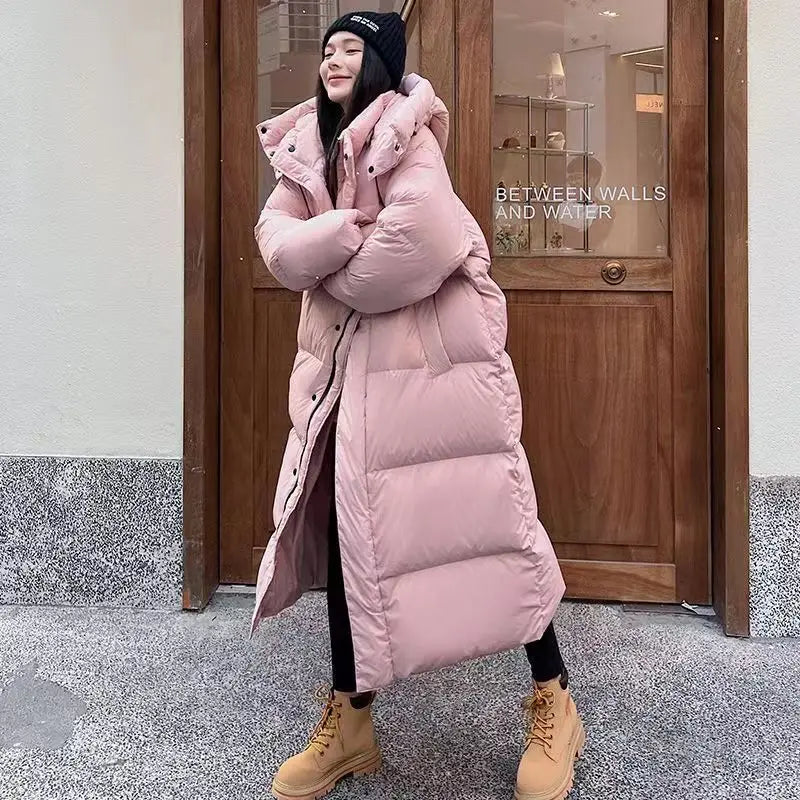Damen Extralanger Puffer-Mantel mit Kapuze - Warm und Winddicht