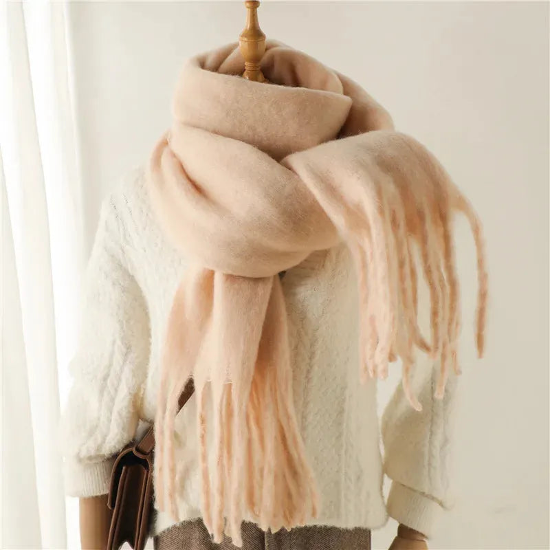 Damen Winterschal - Oversized mit Fransenbesatz