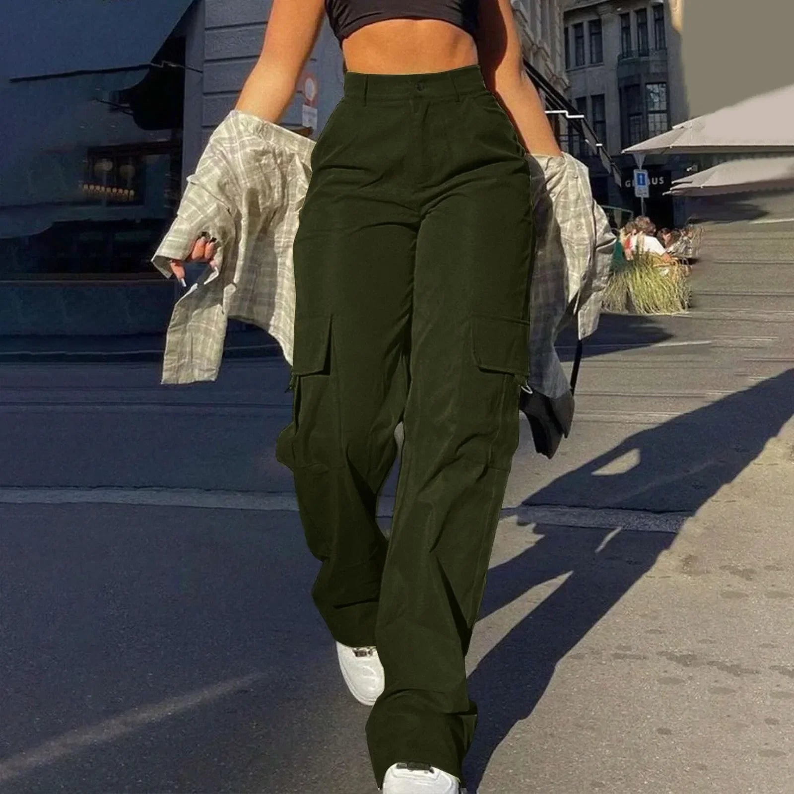 Damen Cargo Hose – Hohe Taille mit Pattentaschen