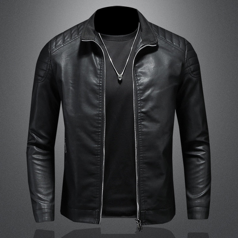 Herren Lederjacke mit Stehkragen – Detail mit Gesteppten Schultern