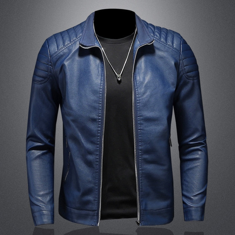Herren Lederjacke mit Stehkragen – Detail mit Gesteppten Schultern