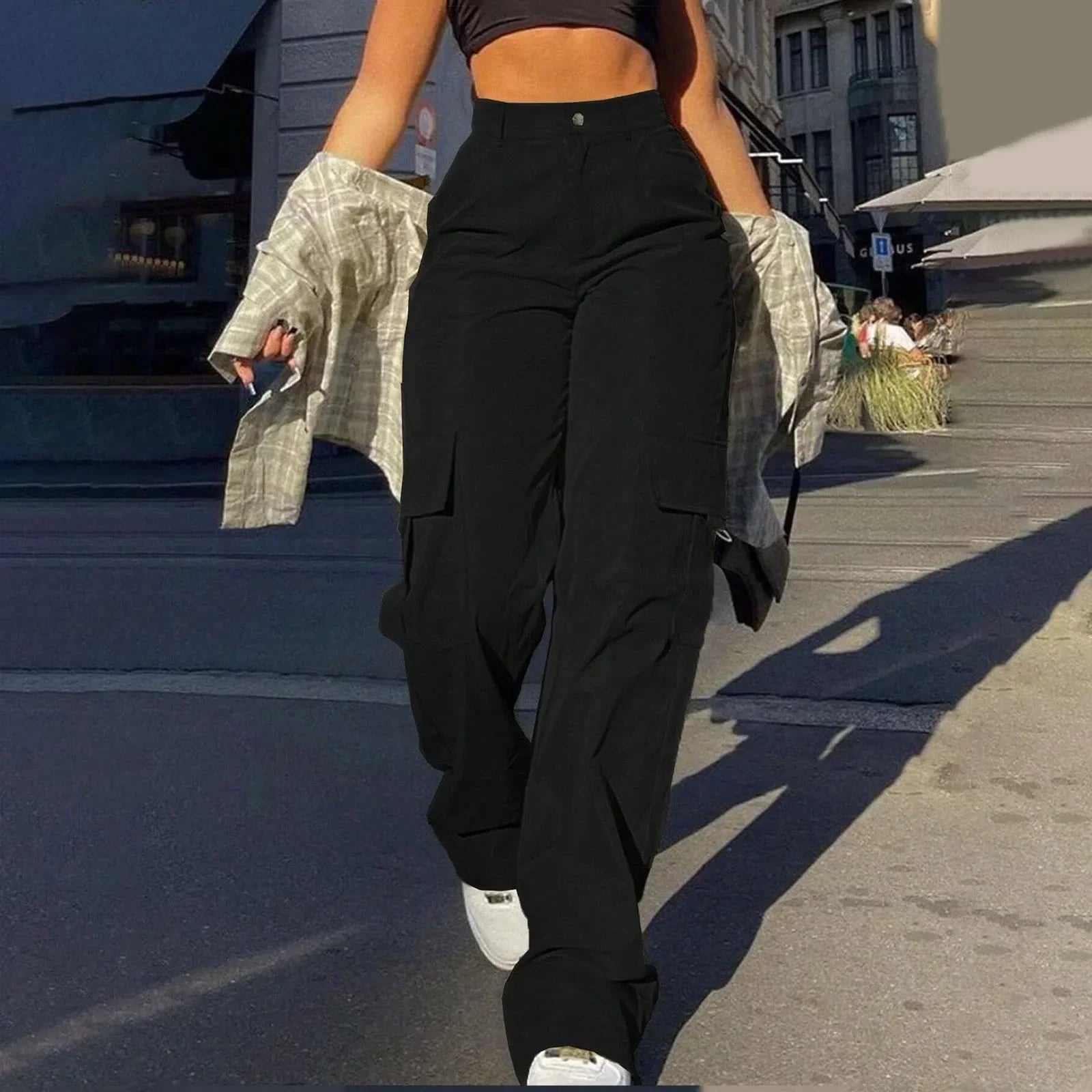 Damen Cargo Hose – Hohe Taille mit Pattentaschen
