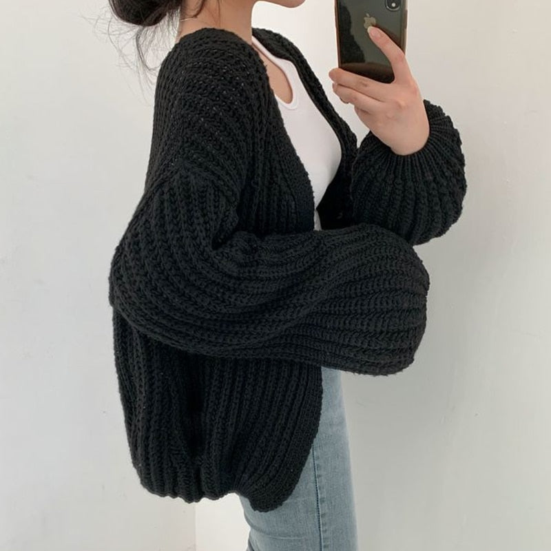Damen Oversize Grobstrick-Cardigan – Offenes Design
