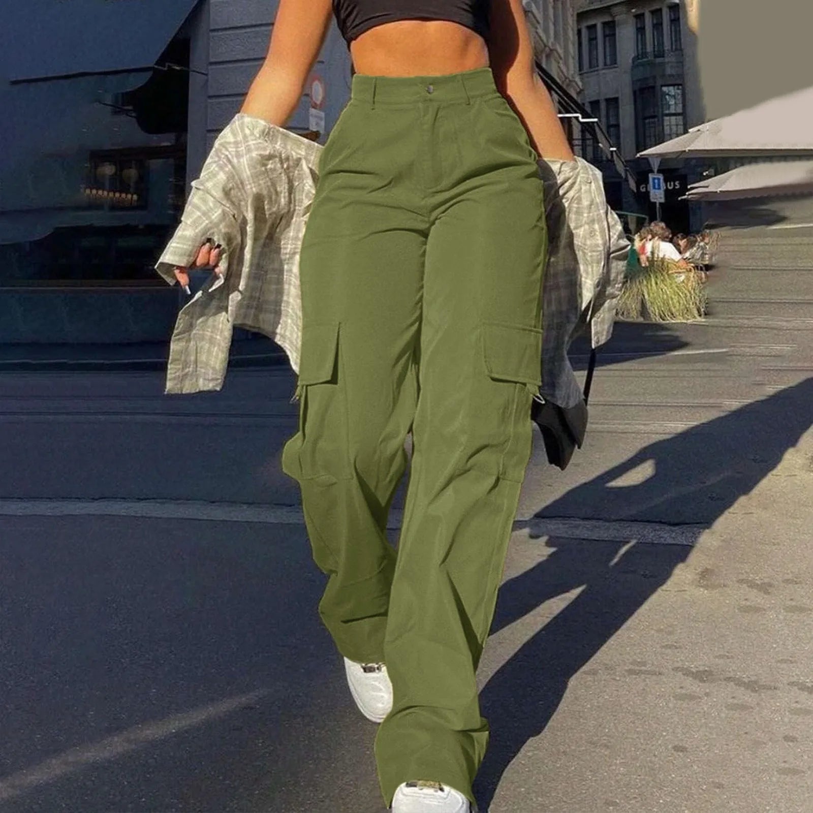 Damen Cargo Hose – Hohe Taille mit Pattentaschen