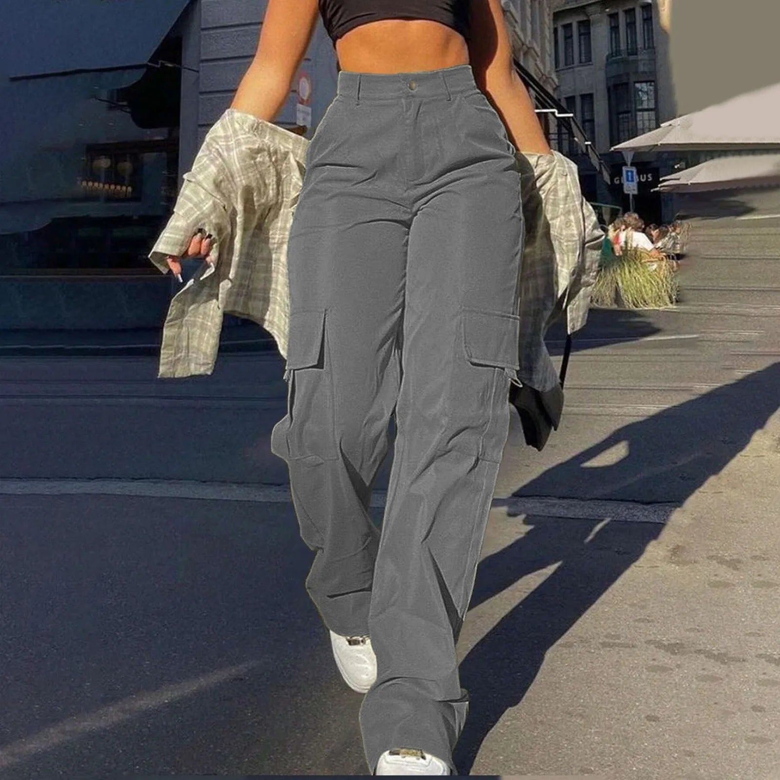 Damen Cargo Hose – Hohe Taille mit Pattentaschen