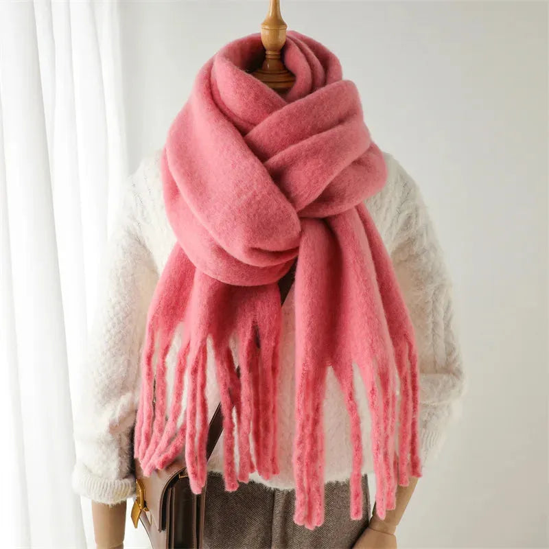 Damen Winterschal - Oversized mit Fransenbesatz